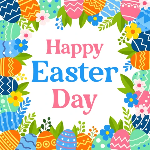 Modello di design di uova di Pasqua colorate per biglietti di auguri festivi