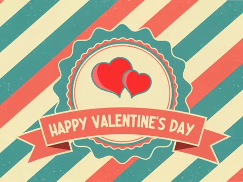 Retro Valentine's Day Design Template with Hearts for Greeting Cards