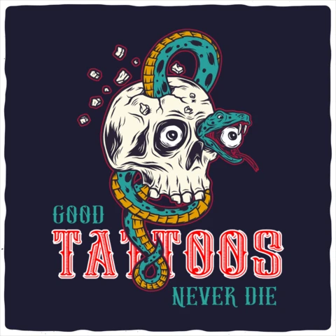 良いタトゥーは頭蓋骨のTシャツのデザインテンプレートで死ぬことはありません