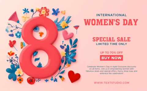 International Women's Day Vintage Floral Design in 3D for Commercial Template