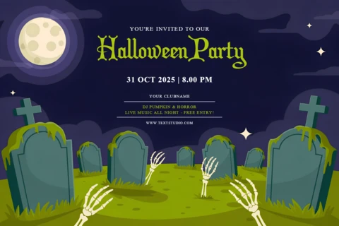 Spooky Halloween Party Invitation Template with Graveyard Design