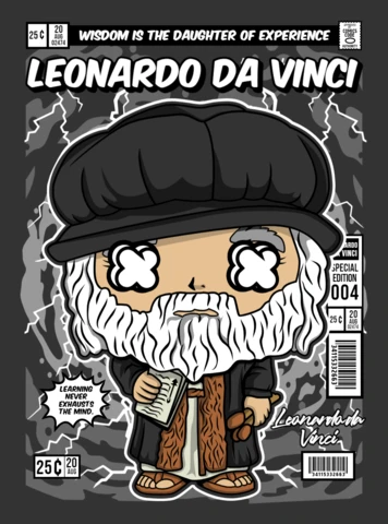 Leonardo da vinci cartoon charakter magazin cover design Vorlage
