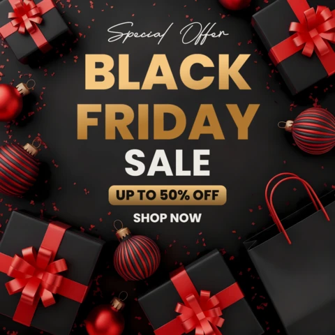 Black Friday Sale Design Template with Gift Boxes and Ornaments for Promotional Flyers