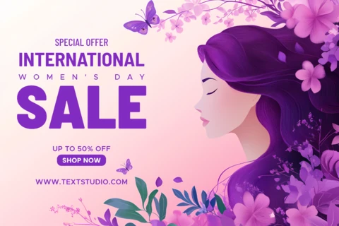 Día Internacional de la Mujer diseño de venta hermosa plantilla de banner poética