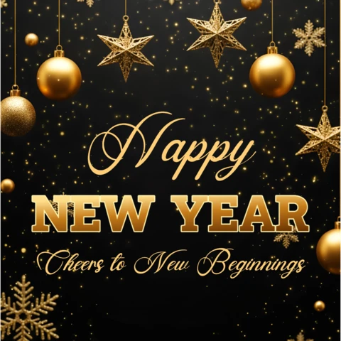 Elegant New Year Celebration Template with Gold Ornaments for Greeting Cards