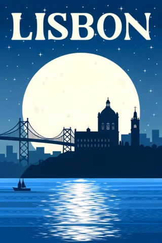 Lisbon Night Skyline Design Template for Posters