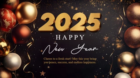 Élégant modèle de carte de vœux 2025 noir et or