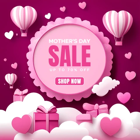 Mother's Day Sale Design Template - Playful 3D Pink Balloons and Hearts