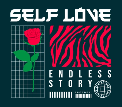 Self Love Graphic Design Template with Rose and Zebra Stripes for Apparel