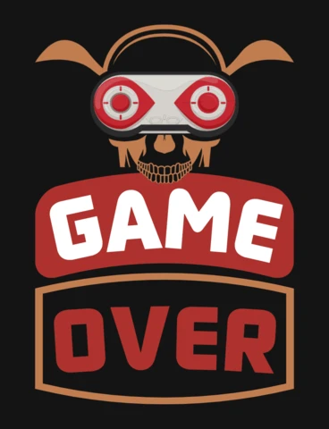 Game Over Skull With VR Headset Gaming T-Shirt Design Template