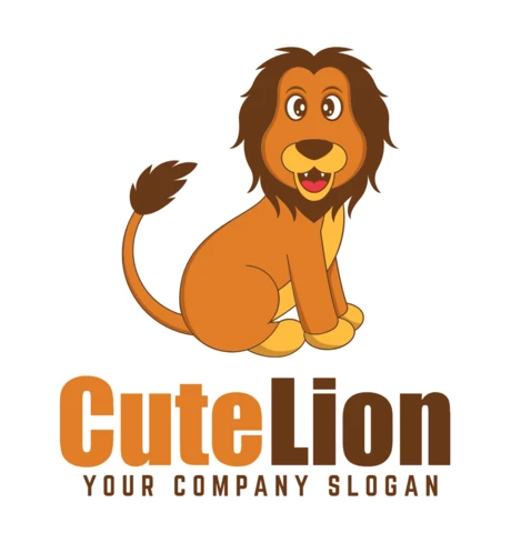 Modello di progettazione del logo del leone carino colorato
