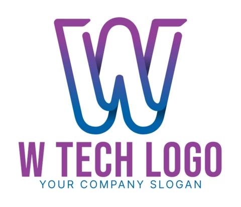Bunte Logo-Design-Vorlage für den Buchstaben W Tech