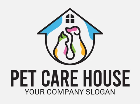 Modelo de design de logotipo de casa de cuidados para animais de estimação