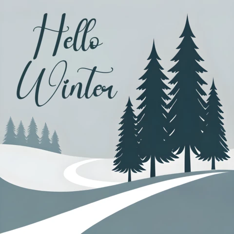 Winter Landscape Design Template with Pine Trees for Greeting Cards