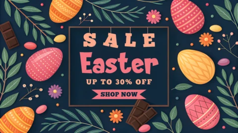 Colorful Easter Sale Design Template with Floral Elements
