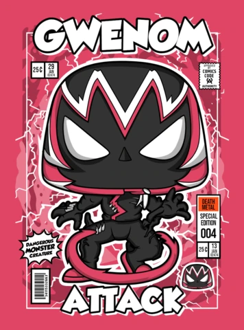 Gwenom Attack Cartoon Character Magazine Cover Design Template