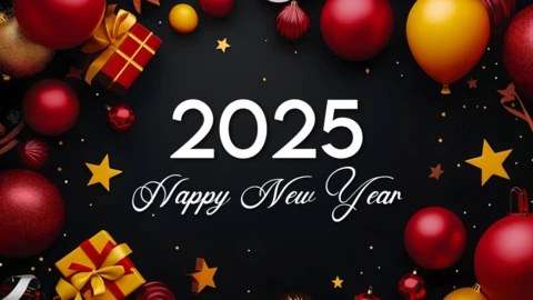 Joyeuse année 2025 rouge et or modèle de design