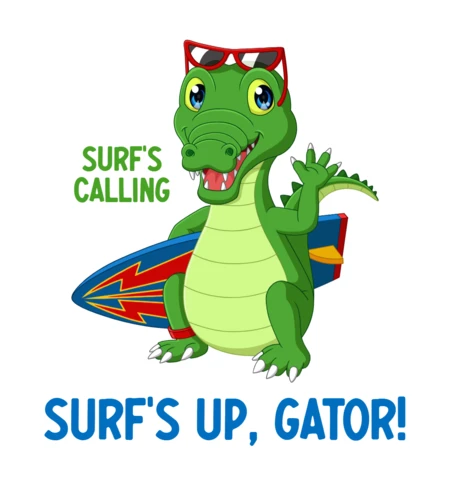 Fun Surfing Gator Design Template for Kids' Apparel