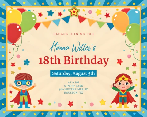 Modèle d'invitation d'anniversaire coloré pour les célébrations d'enfants