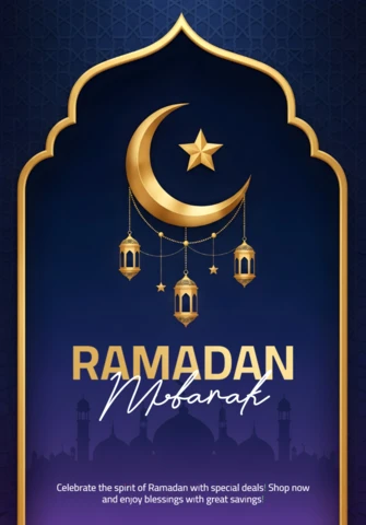 Plantilla de diseño de Ramadán mubarak con luna creciente y faroles para tarjetas de felicitación.