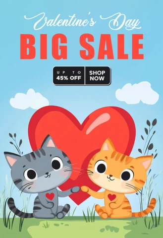 Valentine's Day Sale Design Template With Cats
