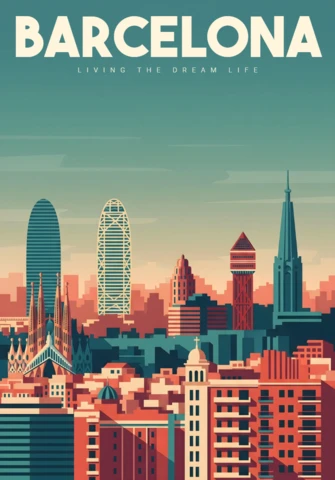 Barcelona Architecture Sagrada Família, Torre Glòries & City Towers Travel Posters Design Template