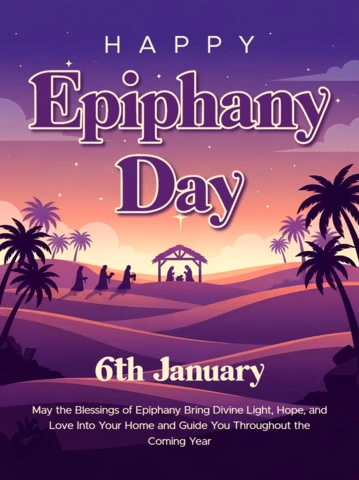 Plantilla de diseño para la celebración del día de la Epifanía con escena de natividad para tarjetas de felicitación.