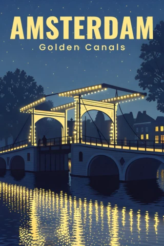 Amsterdam Golden Canals Vintage Design Template for Retro Flat Posters