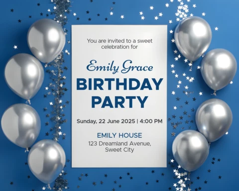 Elegant Birthday Party Invitation Template with Silver Balloons Design