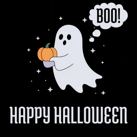 Cute Ghost and Halloween Pumpkin Design for Greeting Card and Merchandising