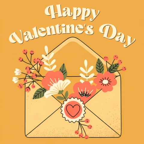 Valentine's Day Floral Envelope Design Template for Greeting Cards