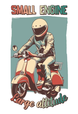 Petite moteur, grande attitude, balade audacieuse, pense grand, modèle de design de t-shirt