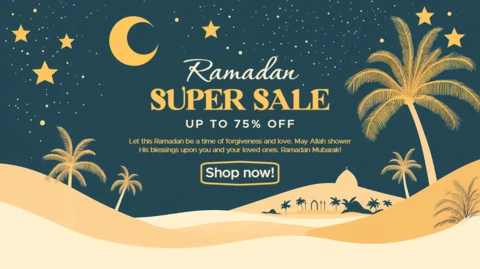 Modelo de design de venda para o Ramadã - céu noturno elegante com palmeiras