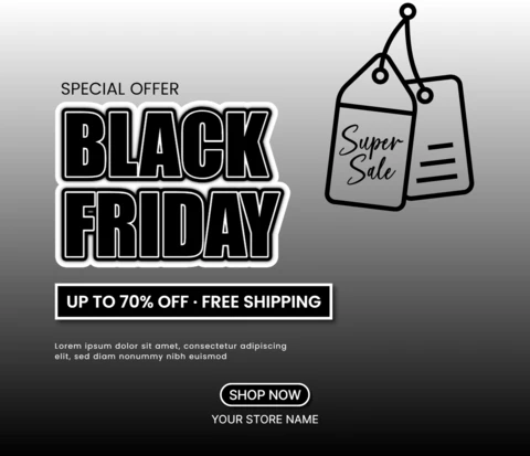 Black Friday Sale Design Template with Price Tags for Promotional Flyers