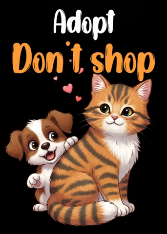 Plantilla de diseño de adopción de mascotas juguetonas para volantes con un lindo gato y perro.