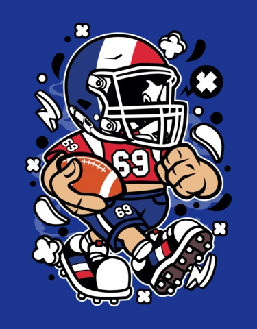 French American Football Player Cartoon Character Poster Design Template