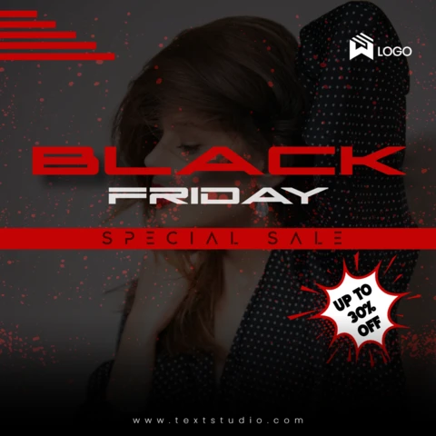 Zwart en rood futuristische speciale uitverkoop black friday instagram post template