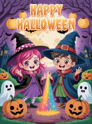 Whimsical Halloween Design Template for Kids Party Invitations