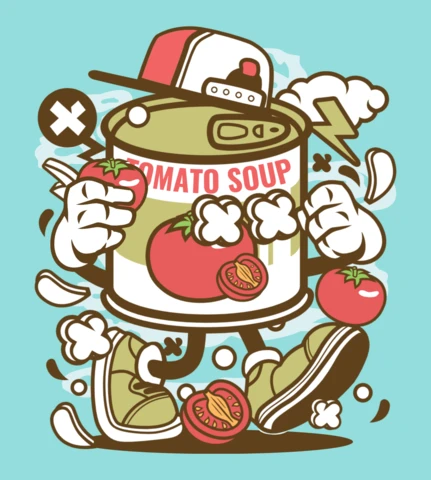Tomato Soup Cartoon Character Poster Design Template