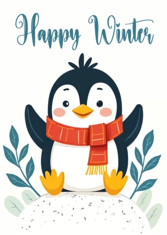 Joli modèle de design de pingouin d'hiver pour cartes de vœux