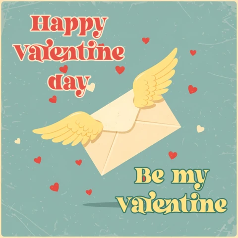 Plantilla de tarjeta de saludo retro para el día de San Valentín con diseño de sobre alado