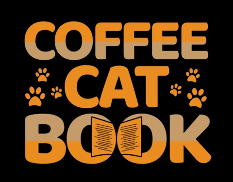 Coffee Cat Book T-shirt Design Template
