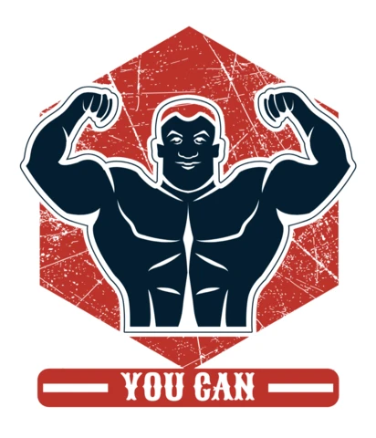 Plantilla de diseño de motivación de fitness vintage con personaje musculoso