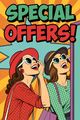 Template promocional de pop art para design de folheto de ofertas especiais
