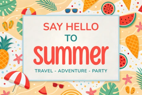 Design de modèle éditable sur le thème de l'été pour les voyages, l'aventure et les fêtes.