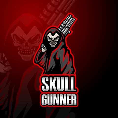 Skull Gunner Red Esport Mascot Logo Design Template