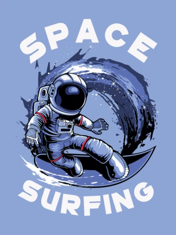 Space Surfing With Astronaut And Waves T-shirt Design Template