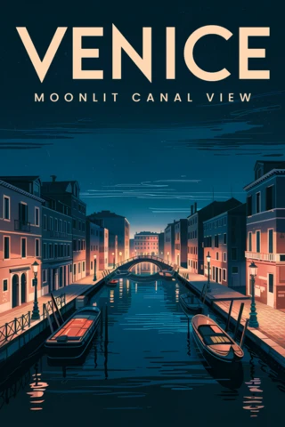 Venice Moonlit Canal View Design Template for Travel Posters