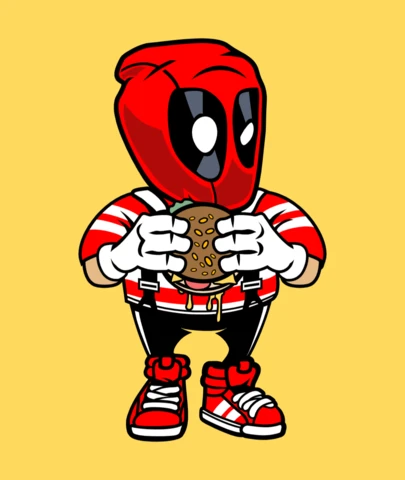 Deadpool Eat Burger Pop Culture T-Shirt Design Template