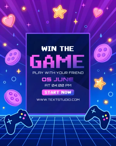 Retro Futuristic Game Night Template with Controllers and Stars Design